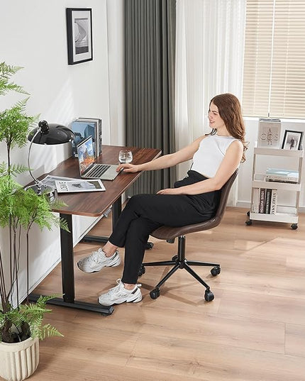 YOUNIKE Armless Office Chair with Wheels Swivel Rolling Desk Chair Leather Upholstered Adjustable Computer Task Chair Modern Rocking Recline Gaming Chair Brown - LeafyLoom
