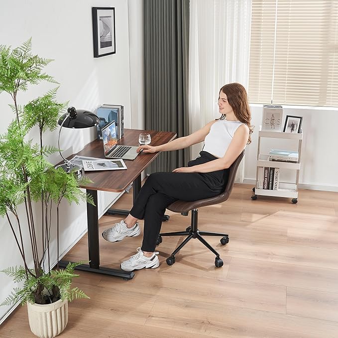 YOUNIKE Armless Office Chair with Wheels Swivel Rolling Desk Chair Leather Upholstered Adjustable Computer Task Chair Modern Rocking Recline Gaming Chair Brown - LeafyLoom