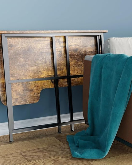 4NM 35.4" Small L Shaped Desk, Folding Computer Desk Home Office Desk, Foldable Bed Desk for Laptop for Small Space Offices - Rustic Brown and Black - LeafyLoom