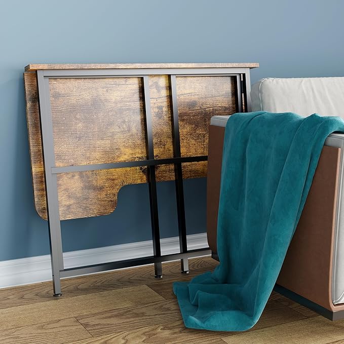 4NM 35.4" Small L Shaped Desk, Folding Computer Desk Home Office Desk, Foldable Bed Desk for Laptop for Small Space Offices - Rustic Brown and Black - LeafyLoom