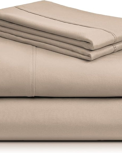 LuxClub Twin Sheets - Soft Twin Bed Sheets for Boys and Girls, 4 PC Deep Pockets 18" Eco Friendly Wrinkle Free Kids Fitted Sheets Machine Washable Hotel Bedding Silky Soft- Light Khaki Twin - LeafyLoom