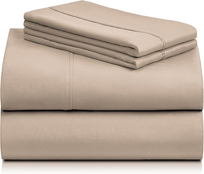 LuxClub Twin XL Sheets - Soft Twin Bed Sheets for-Boys-and-Girls-4 PC Deep Pockets 18" Eco Friendly Wrinkle Free-Kids-Fitted Sheets Machine Washable Hotel Bedding Silky Soft - Light Khaki Twin XL - LeafyLoom