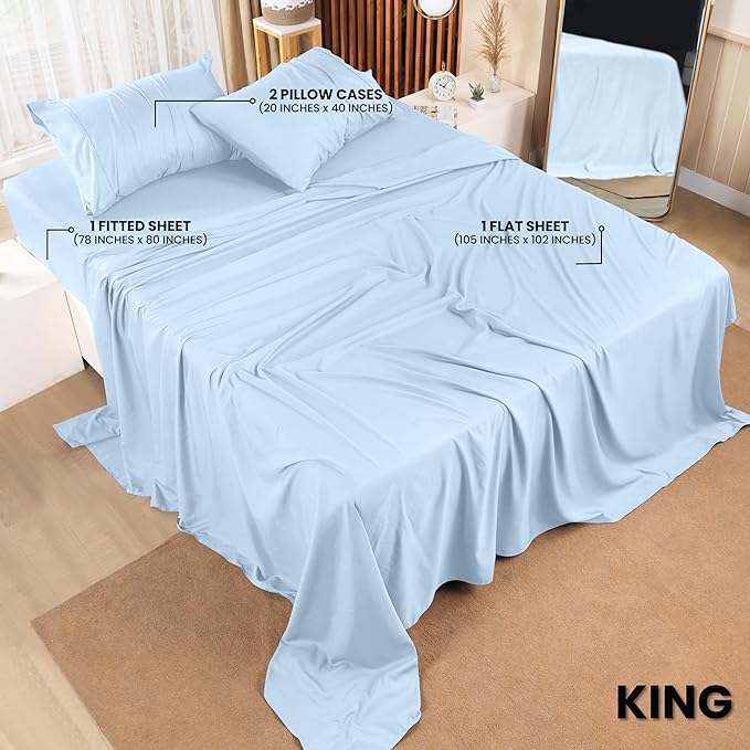 Utopia Bedding King Bed Sheets Set - 4 Piece Bedding - Brushed Microfiber - Shrinkage and Fade Resistant - Easy Care (King, Ice Blue) - LeafyLoom