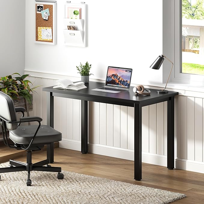 Need Small Desk, 31.5 inch Sturdy Writing Desk for Small Spaces, Small Computer Desk Teens Desk Study Table Laptop Desk Home Ofice Desk, Black Metal Frame, Black - LeafyLoom
