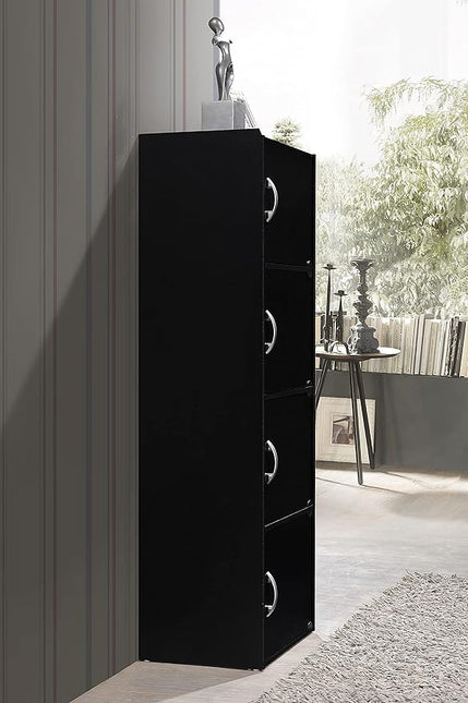 HODEDAH IMPORT 4-Shelf Bookcase Cabinet, Black - LeafyLoom