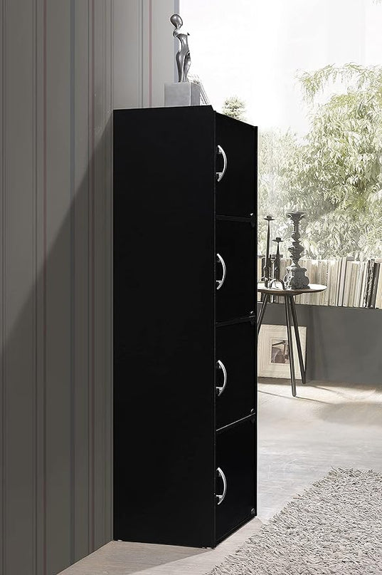 HODEDAH IMPORT 4-Shelf Bookcase Cabinet, Black - LeafyLoom