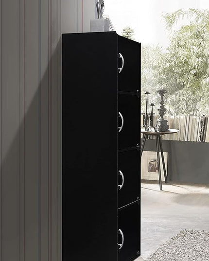HODEDAH IMPORT 4-Shelf Bookcase Cabinet, Black - LeafyLoom