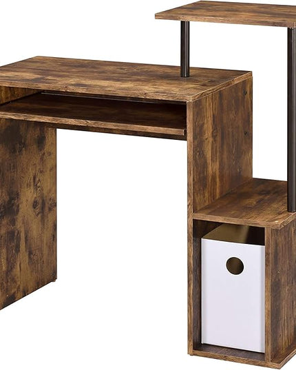 Acme Lyphre Wooden Top Computer Desk in Weathered Oak and Black - LeafyLoom