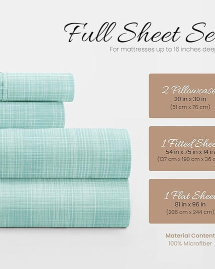 Linen Market 4 Piece Full Bedding Sheet Set (Aqua Thatch) - Sleep Better Than Ever with These Ultra-Soft & Cooling Bed Sheets for Your Full Size Bed - Deep Pocket Fits 16" Mattress - LeafyLoom