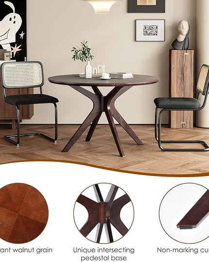 Soohow 47.2''Round Dining Table Dining Room Table Seats Up to 4-6 People,Kitchen Table Wood Dining Table Round Farmhouse Dining Table with Intersecting Pedestal Base,Black Walnut - LeafyLoom