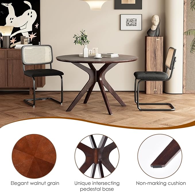 Soohow 47.2''Round Dining Table Dining Room Table Seats Up to 4-6 People,Kitchen Table Wood Dining Table Round Farmhouse Dining Table with Intersecting Pedestal Base,Black Walnut - LeafyLoom