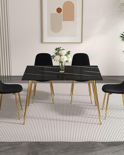 NicBex Small Kitchen Table Set for 4 Dining Room Set Modern Medieval Style Restaurant Cushioned Side Chairs, Equipped with Velvet Fabric Cushions and Metal Legs, Black - LeafyLoom