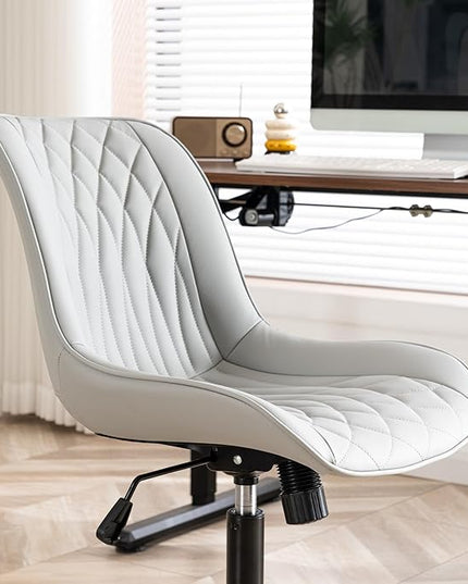 YOUNIKE Desk Chair with Wheels Armless Office Chair Swivel Rolling Task Chair with Back Upholstered Faux Leather Computer Chair Height Adjustable Modern Ergonomic Seat, Loads 300 lbs, Grey - LeafyLoom