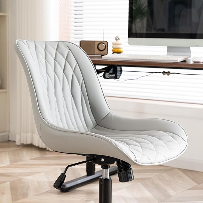 YOUNIKE Desk Chair with Wheels Armless Office Chair Swivel Rolling Task Chair with Back Upholstered Faux Leather Computer Chair Height Adjustable Modern Ergonomic Seat, Loads 300 lbs, Grey - LeafyLoom