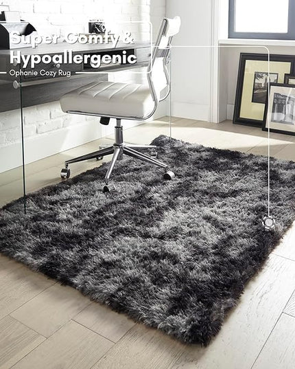 Ophanie Rugs for Bedroom, Machine Washable Fluffy Shaggy Soft Area Rug, Non-Slip Indoor Floor Carpet for Living Room, Kids Boys Teen Dorm Home Decor Aesthetic, Nursery, 4x6 Feet Black and Grey - LeafyLoom
