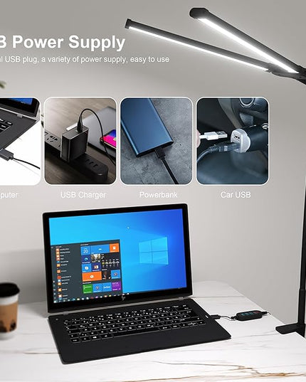 Desk Lamp, Double Head Led Desk Lamp, 15W Ultra Bright Architect Task Desk Light, Eye Caring Desk light, Desk Lamp for Home/Office/Study/Drafting/Reading/Dorm(Black) - LeafyLoom