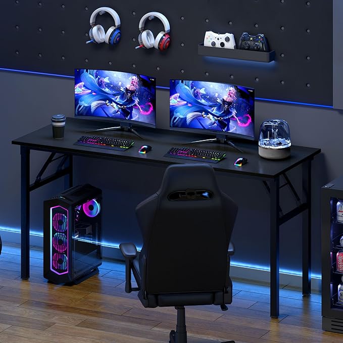 Need Home Office Desk - 60 Inches Large Computer Desk Sturdy Black Table Foldable Desk Gaming Computer Table No Assembly Required AC5CB 60 inch - LeafyLoom