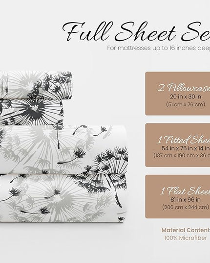 Linen Market 4 Piece Full Bedding Sheet Set (Gray Floral) - Sleep Better Than Ever with These Ultra-Soft & Cooling Bed Sheets for Your Full Size Bed - Deep Pocket Fits 16" Mattress - LeafyLoom