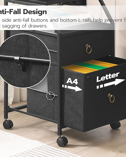 HOOBRO 2-Drawer Mobile File Cabinet, Filing Cabinet with Charging Station, Rolling Printer Stand with Open Storage Shelf, fits A4/Letter-Size for Home Office, Nonwovens Drawer, Black BB10UWJ01 - LeafyLoom