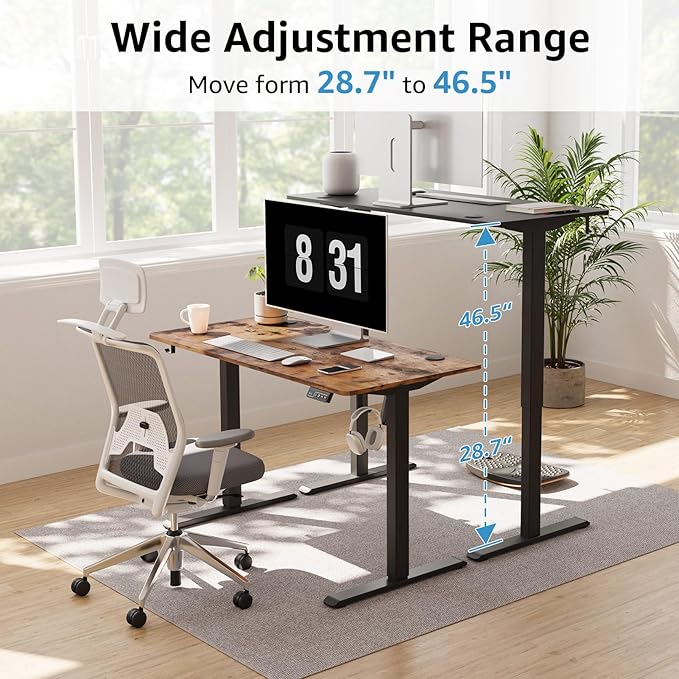 MOUNTUP Height Adjustable Electric Standing Desk Whole-Piece, 48 x 24 Inches Quick Assembly Sit Stand Desk, Stand Up Desk with Memory Controller, Ergonomic Desk, Black - LeafyLoom