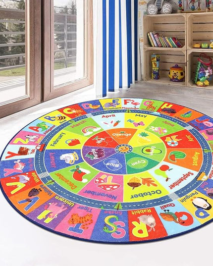 HEBE Kids Play Rug 4ft ABC Alphabet Numbers Shapes Educational Kid Area Rug Washable Baby Crawling Mat Non Slip Kid Play Mat Carpet for Girl Boy Bedroom Playroom - LeafyLoom