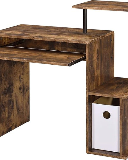Acme Lyphre Wooden Top Computer Desk in Weathered Oak and Black - LeafyLoom