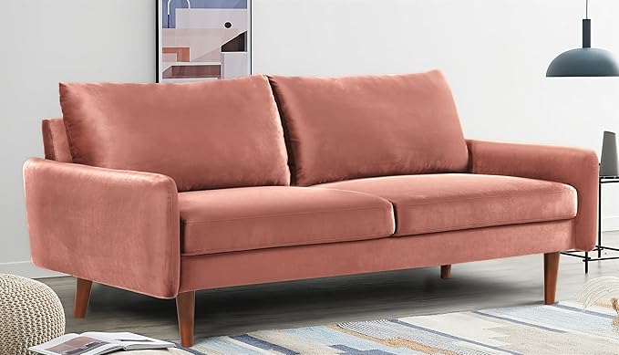 US Pride Furniture Kent Modern Velvet Sofa, Comfortable 3 Seater Couch for Living Rooms and Small Spaces, Ideal Studio Apartment Furniture with Sleek Design, Rose - LeafyLoom