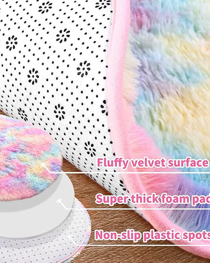 Noahas Rainbow Rug for Kids Room,Fluffy Rugs for Bedroom,2'X 5' Oval Ultra Soft Bedroom Rugs,Small Throw Rugs, Kids Room Carpet Modern Shaggy Area Rugs Home Decor - LeafyLoom
