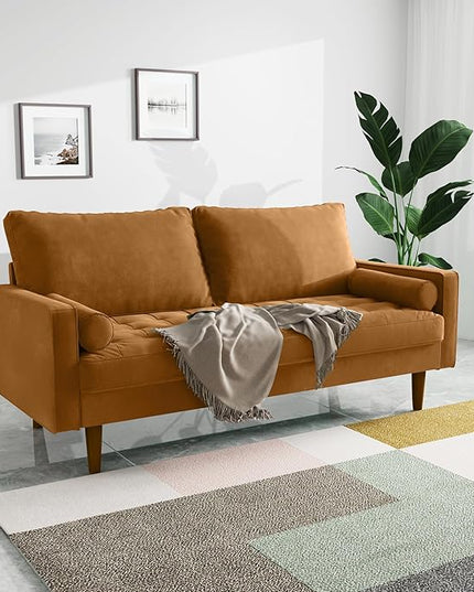 Velvet Furniture for Small Spaces, Mid-Century Modern Loveseats for Living Room, Love Seat Couch Sofas, 70 Inches, Ginger - LeafyLoom