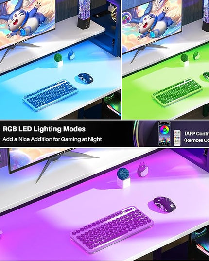 39.4'' Gaming Desk with LED and Storage Shelves, 39 Computer Desk with Long Monitor Stand, Small Desk for Small Space, Simple Study Student Writing Desk, Laptop Table for Home Office, White - LeafyLoom