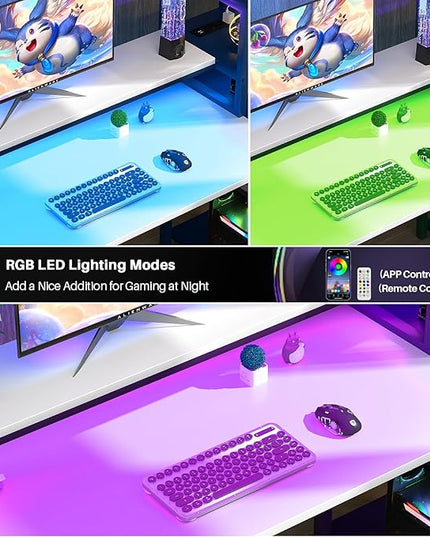 47.2'' Gaming Desk with LED and storage Shelves, 47 Computer Desk with Long Monitor Stand, Small Desk for Small Space, Simple Study Student Writing Desk, Laptop Table for Home Office, White - LeafyLoom