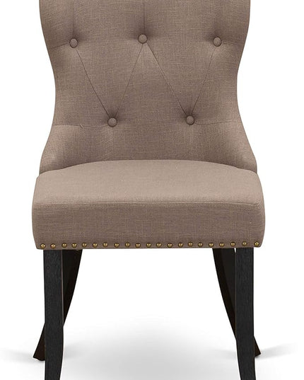 East West Furniture AMSI3-ABK-48 Antique 3 Piece Modern Set Contains a Round Kitchen Table with Pedestal and 2 Coffee Linen Fabric Parsons Dining Chairs, 36x36 Inch - LeafyLoom