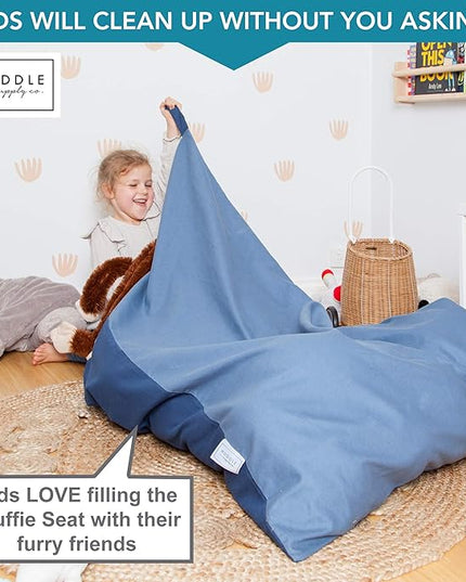 Stuffed Animal Bean Bag Storage - Machine Washable Bean Bag Chair for Kids - Extra Large Cover for Stuffing with Plush Toys, Pillows, Soft Items - Stuffed Animal Holder for Boys & Girls - Blue Denim - LeafyLoom