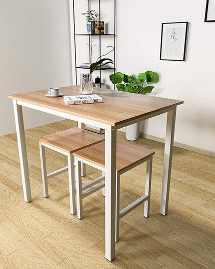 DKLGG 3 Pieces Dining Table Set, Space Saving Kitchen Table Set for 2, Small Dining Table and Chairs for 2, Compact Table w/ 2 Stools Perfect for Breakfast Nook, Living Room, Apartment - LeafyLoom