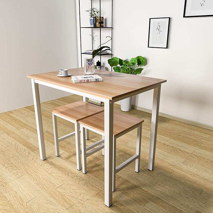 DKLGG 3 Pieces Dining Table Set, Space Saving Kitchen Table Set for 2, Small Dining Table and Chairs for 2, Compact Table w/ 2 Stools Perfect for Breakfast Nook, Living Room, Apartment - LeafyLoom