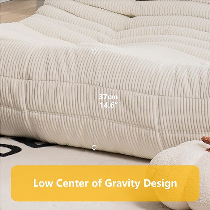 N&V Fireside Loveseat, Mid Century Armless Twin Size Floor Sofa, Soft Premium Corduroy Floor Lounge Chair, Foam Sofa Accent Chair for Living Room Bedroom and Office, Brown Sugar - LeafyLoom