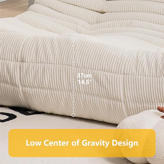 N&V Fireside Loveseat, Mid Century Armless Twin Size Floor Sofa, Soft Premium Corduroy Floor Lounge Chair, Foam Sofa Accent Chair for Living Room Bedroom and Office, Frost Grey - LeafyLoom