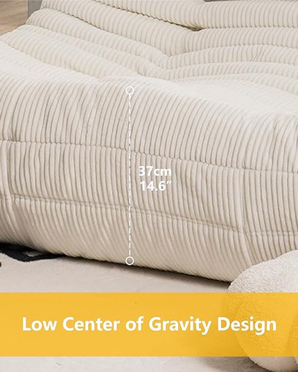 N&V Fireside Loveseat, Mid Century Armless Twin Size Floor Sofa, Soft Premium Corduroy Floor Lounge Chair, Foam Sofa Accent Chair for Living Room Bedroom and Office, Ivory - LeafyLoom