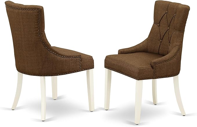 East West Furniture NDFR3-LWH-18 Norden 3 Piece Set Contains a Rectangle Dining Room Table with Dropleaf and 2 Brown Linen Fabric Upholstered Parson Chairs, 30x48 Inch - LeafyLoom