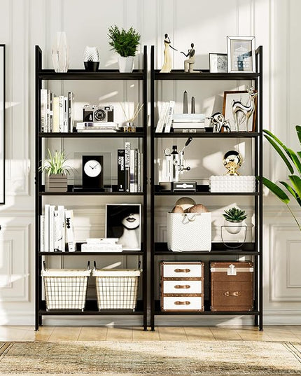 NUMENN Bookshelf, 5 Tier Bookshelves, Home Office Bookcase Shelf Storage Organizer, Free Standing Storage Shelving Unit for Bedroom, Living Room and Home Office, Black - LeafyLoom