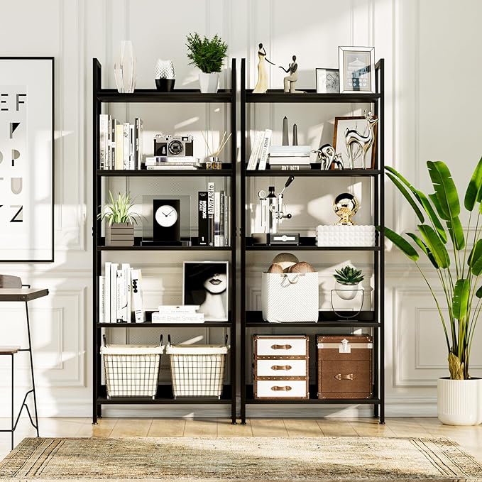 NUMENN Bookshelf, 5 Tier Bookshelves, Home Office Bookcase Shelf Storage Organizer, Free Standing Storage Shelving Unit for Bedroom, Living Room and Home Office, Black - LeafyLoom