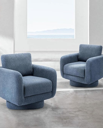 COLAMY Swivel Accent Chairs Set of 2, 32Inches Wide Upholstered Armchair with Plush Back Pillow for Living Room, Modern Sofa Corner Chair for Nursery/Living Room/Bedroom-Blue - LeafyLoom