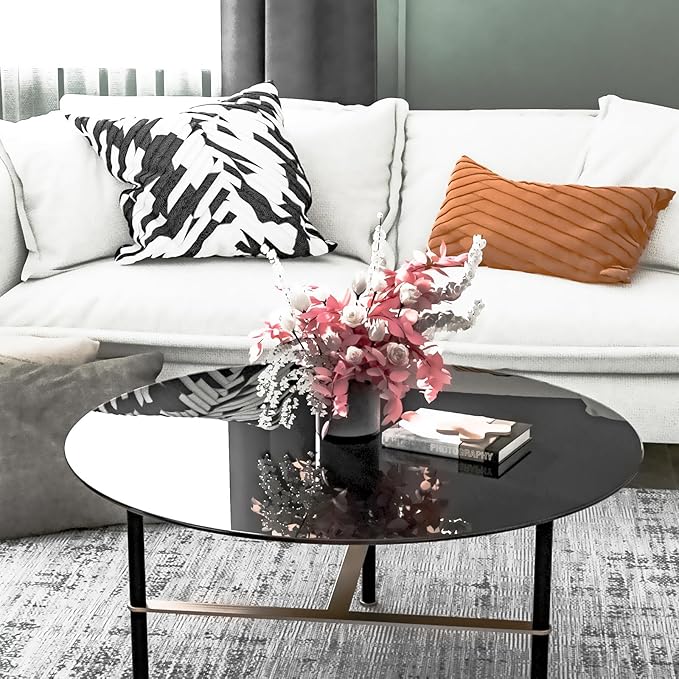 Round Tempered Glass Table Top, 30 Inch, Black - LeafyLoom