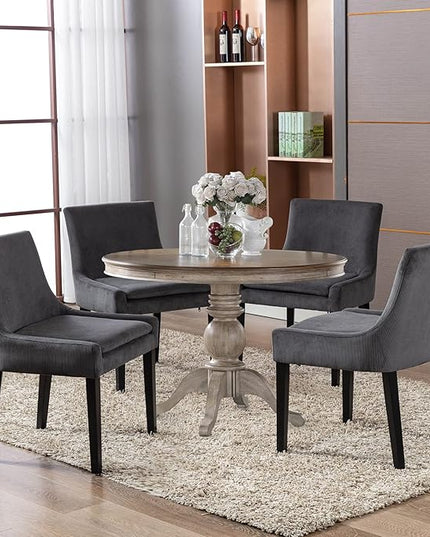 COLAMY Modern Dining Chairs Set of 2, Upholstered Corduroy Accent Side Leisure Chairs with Mid Back and Wood Legs for Living Room/Dining Room-Grey - LeafyLoom