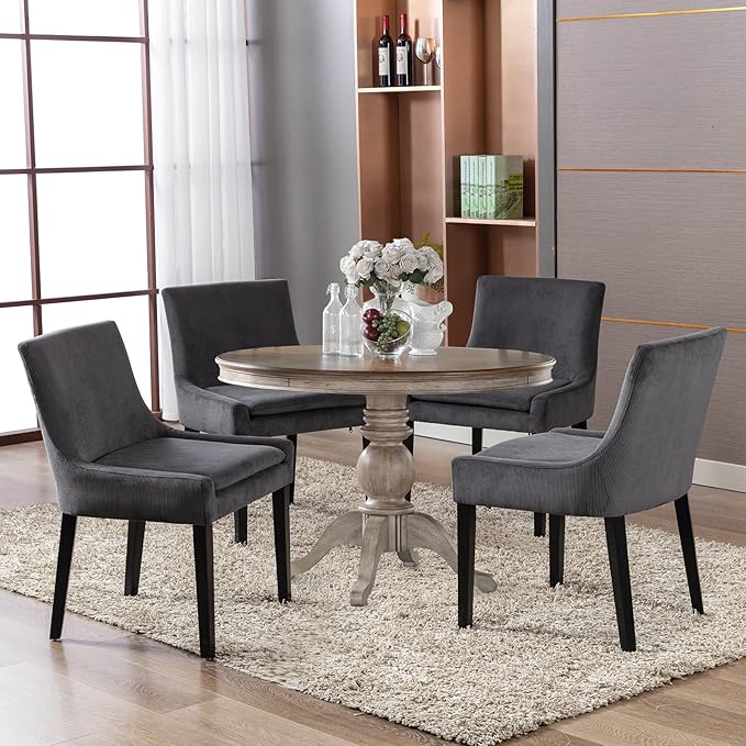 COLAMY Modern Dining Chairs Set of 4, Upholstered Corduroy Accent Side Leisure Chairs with Mid Back and Wood Legs for Living Room/Dining Room-Grey - LeafyLoom