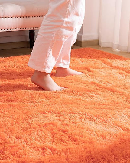 Softlife Area Rug for Living Room, 5x8 Feet Plush Fluffy Rug for Bedroom, Orange Furry Shag Rug for Aesthetic Christmas Room Decor, Ultra Soft Modern Fuzzy Faux Fur Carpet for Kids Nursery Room Dorm - LeafyLoom