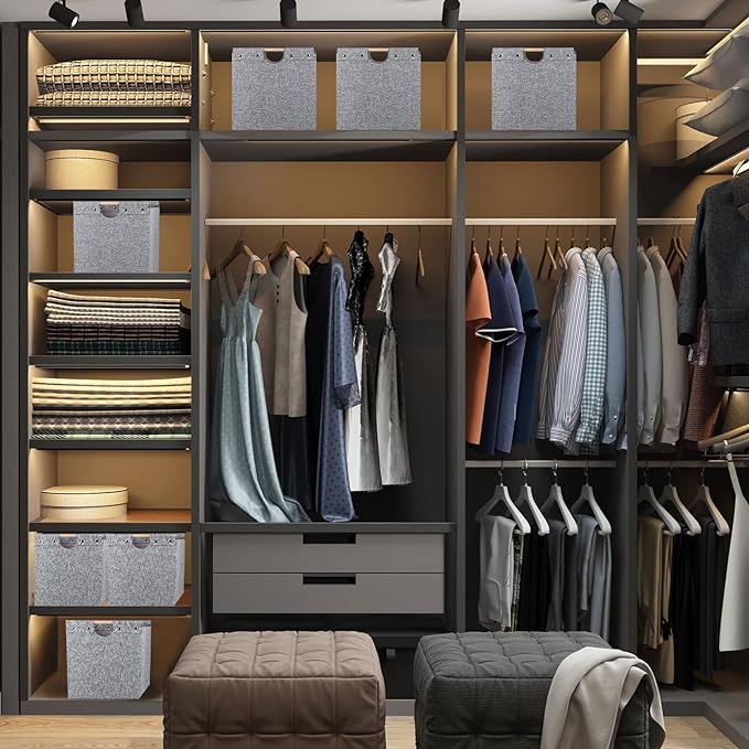 13x13x13 Inches Collapsible Storage Cubes, 4 Pack Fabric Bins with Wooden Handles for Kallax Shelves, Closet, Cabinet, Bookcase, Home Organizer Boxes for Decor and Laundry (Gray) - LeafyLoom