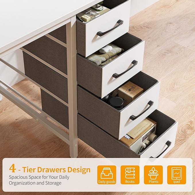 CubiCubi 40 Inch Computer Desk with 4 Drawers, Home Office Small Desk with Storage, Modern Study Writing Desk, White - LeafyLoom