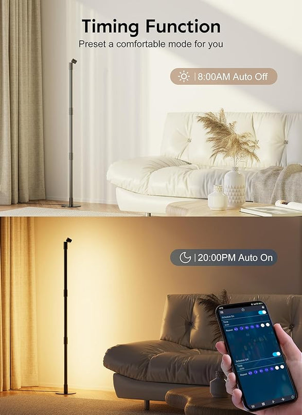 Brightown LED Floor Lamp, Smart RGB Corner Lamp with App and Remote Control, 16 Million Colors, Music Sync, Timer Setting, 360° Rotatable Tube - Ideal for Bedroom, Living Room, Home Office, 2 Pack - LeafyLoom