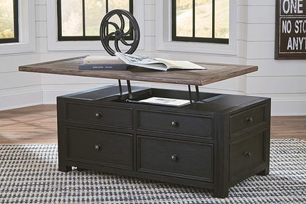 Signature Design by Ashley Tyler Creek Rustic Farmhouse Lift Top Coffee Table with Drawers, Brown & Black - LeafyLoom